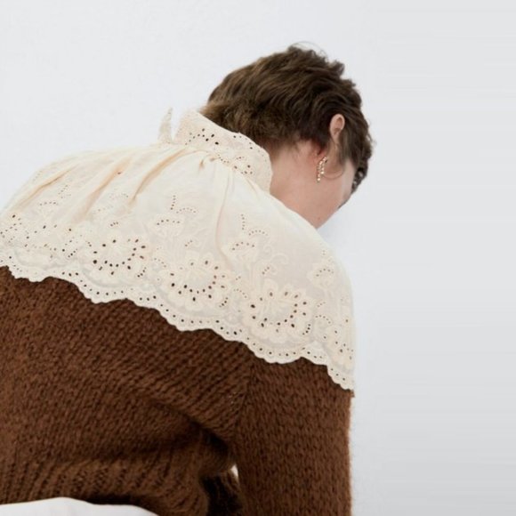 NEW!! Zara Contrasting Embroidery Cream Brown Sweater- Size S - Picture 7 of 16